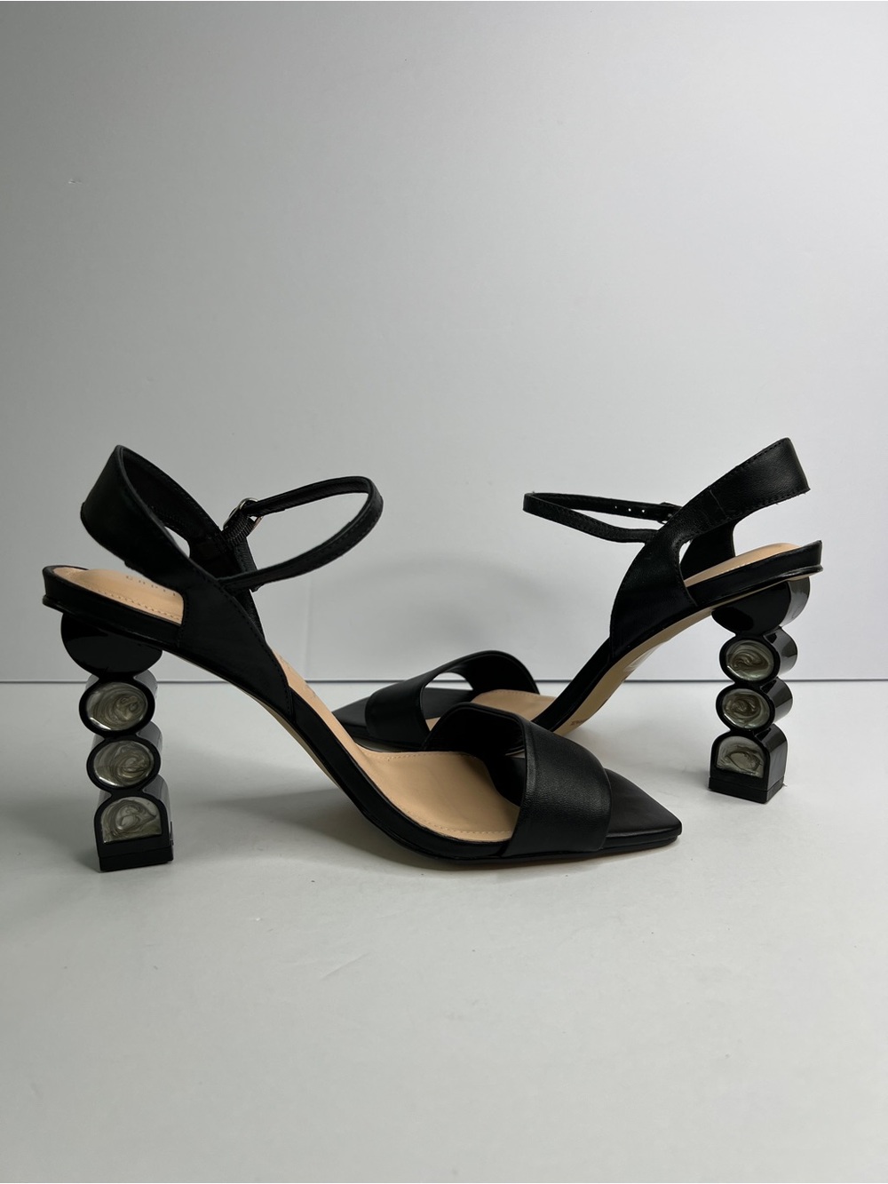 Capelli Rossi Brazil Black Leather Geometric Bubble Heel Sandals Size 40 / 9
